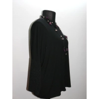 Bluzka Linda czarna z błyszczącymi rękawami i panelem